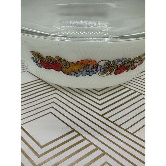 Anchor Hocking Fire King VTG 1.5 Qt Casserole Dish Nature's Bounty Fruits - Picture 3 of 6